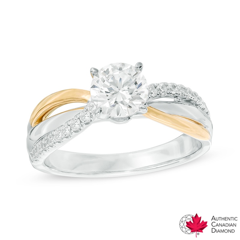 0.95 CT. T.W. Certified Canadian Diamond Split Shank Engagement Ring in 14K Two-Tone Gold (I/I2)