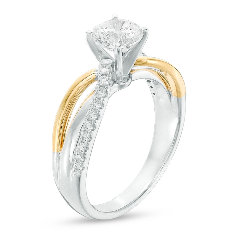 0.95 CT. T.W. Certified Canadian Diamond Split Shank Engagement Ring in 14K Two-Tone Gold (I/I2)