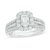 Thumbnail Image 1 of Celebration Canadian Ideal 1.50 CT. T.W. Emerald-Cut Certified Diamond Octagonal Frame Engagement Ring in 14K White Gold (I/I1)