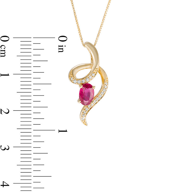 Oval Ruby and Diamond Accent Looping Ribbon Pendant in 10K Gold