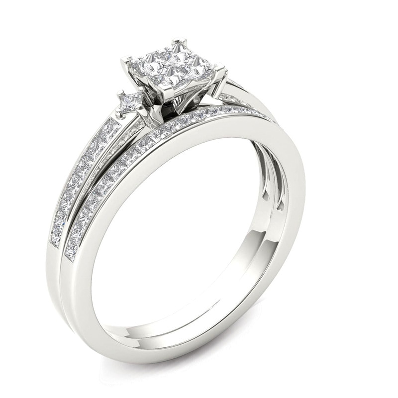 1.00 CT. T.W. Quad Princess-Cut Multi-Diamond Bridal Set in 14K Gold|Peoples Jewellers