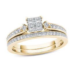 1.00 CT. T.W. Quad Princess-Cut Multi-Diamond Bridal Set in 14K Gold