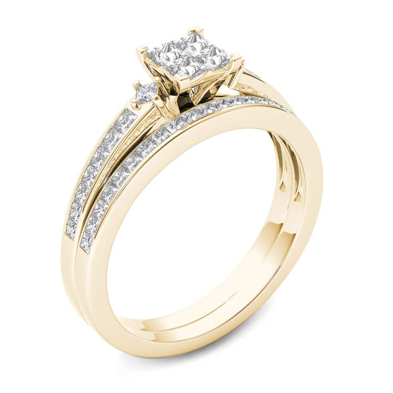 Main Image 2 of 1.00 CT. T.W. Quad Princess-Cut Multi-Diamond Bridal Set in 14K Gold