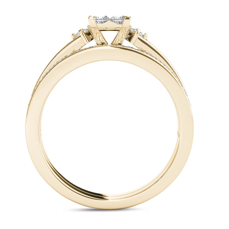 Main Image 3 of 1.00 CT. T.W. Quad Princess-Cut Multi-Diamond Bridal Set in 14K Gold