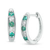 Lab-Created Emerald and White Sapphire Hoop Earrings in Sterling Silver