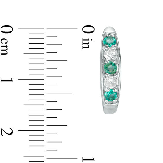 Lab-Created Emerald and White Sapphire Hoop Earrings in Sterling Silver