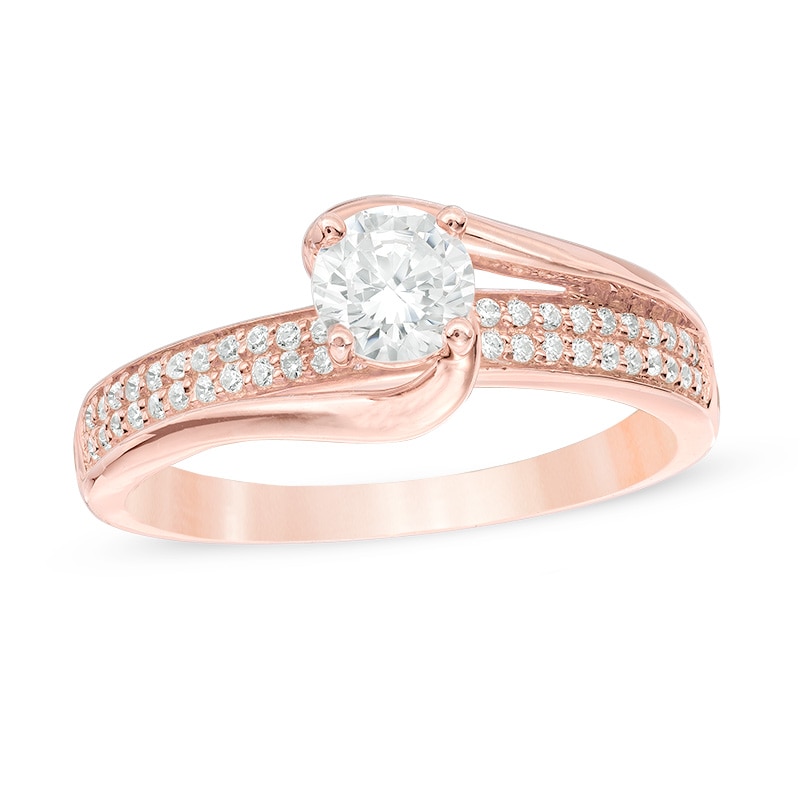0.65 CT. T.W. Diamond Two Row Swirl Engagement Ring in 14K Rose Gold