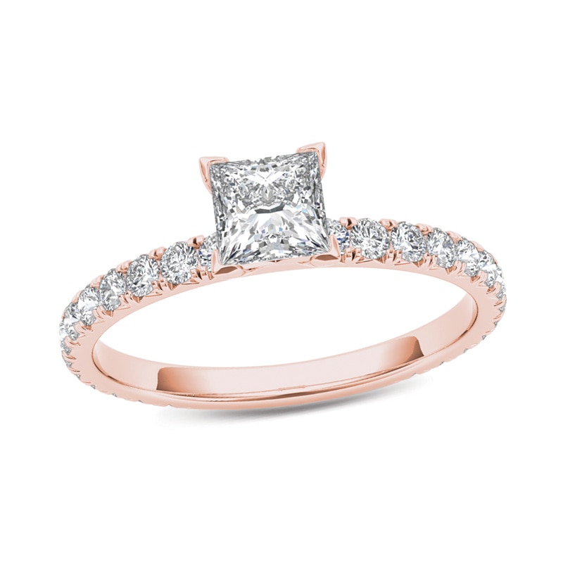 1.00 CT. T.W. Princess-Cut Diamond Engagement Ring in 14K Rose Gold|Peoples Jewellers