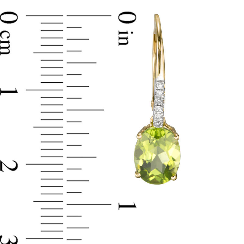 Oval Peridot and Diamond Accent Drop Earrings in 10K Gold