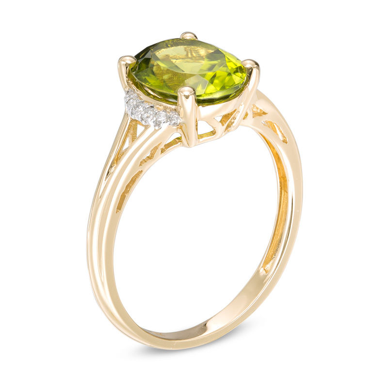 Oval Peridot and Diamond Accent Split Shank Ring in 10K Gold