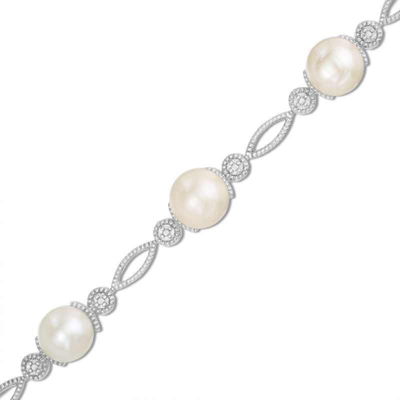 Main Image 1 of 7.0mm Freshwater Cultured Pearl Station Bracelet in Sterling Silver-7.5"