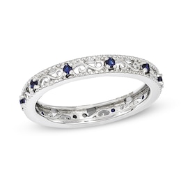 Stackable Expressions™ Lab-Created Blue Sapphire Filigree Eternity Band in Sterling Silver