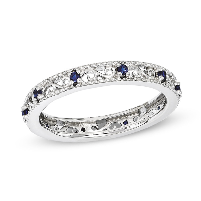 Main Image 1 of Stackable Expressions™ Lab-Created Blue Sapphire Filigree Eternity Band in Sterling Silver