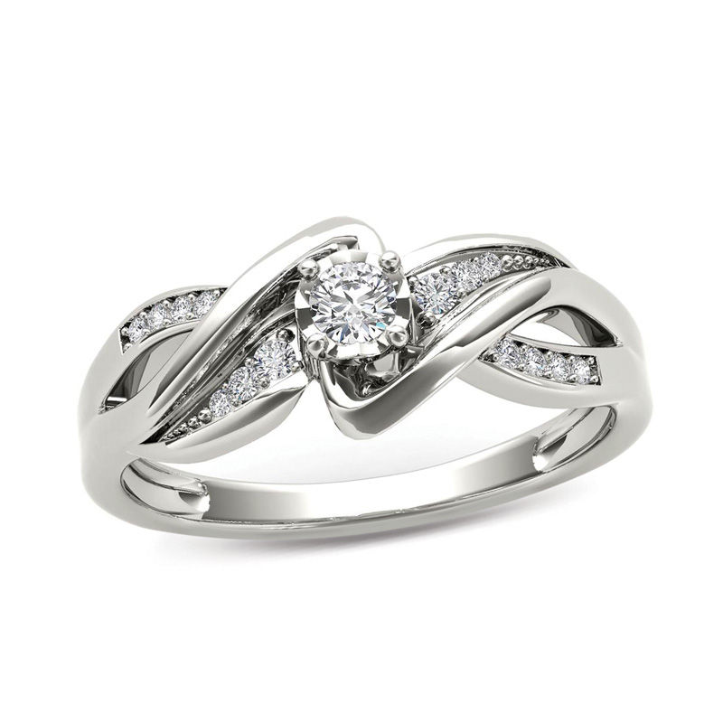 0.14 CT. T.W. Diamond Crossover Bypass Promise Ring in 14K White Gold|Peoples Jewellers