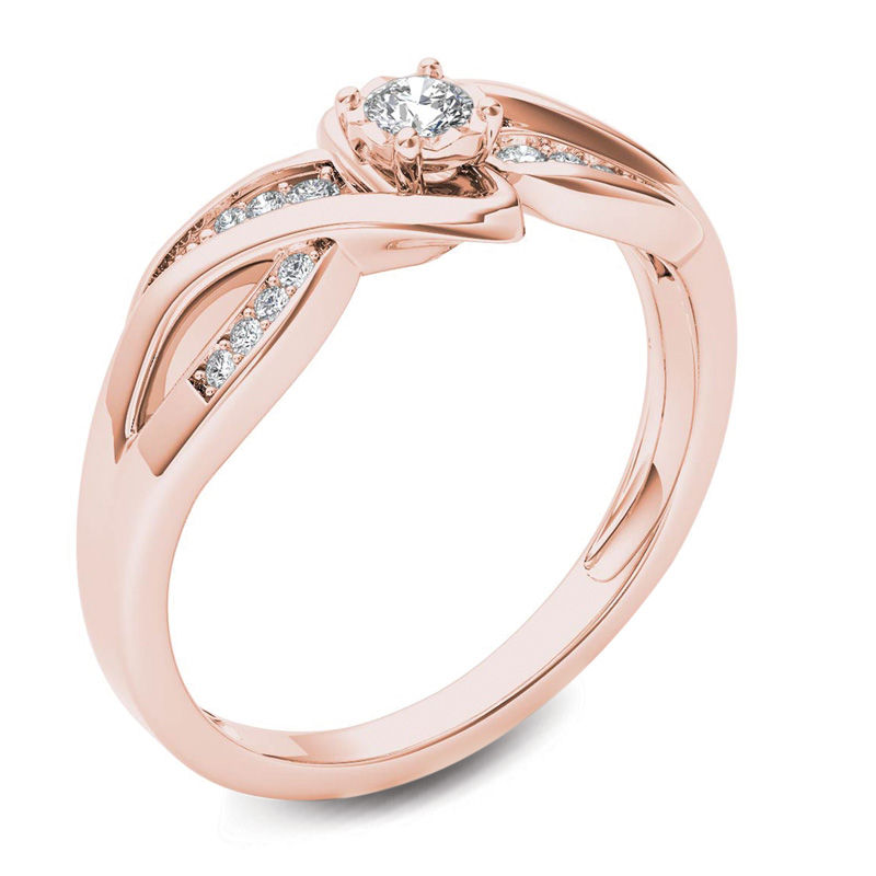 Main Image 2 of 0.15 CT. T.W. Diamond Crossover Bypass Promise Ring in 14K Rose Gold