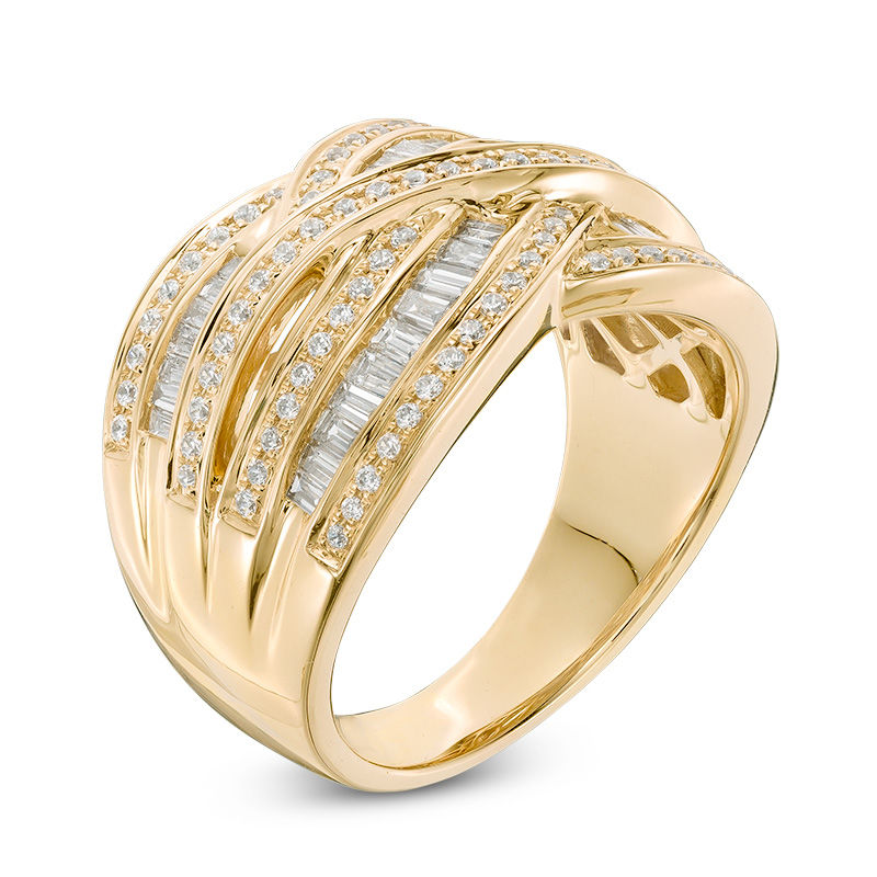 Main Image 2 of 0.75 CT. T.W. Diamond Multi-Row Woven Band in 10K Gold