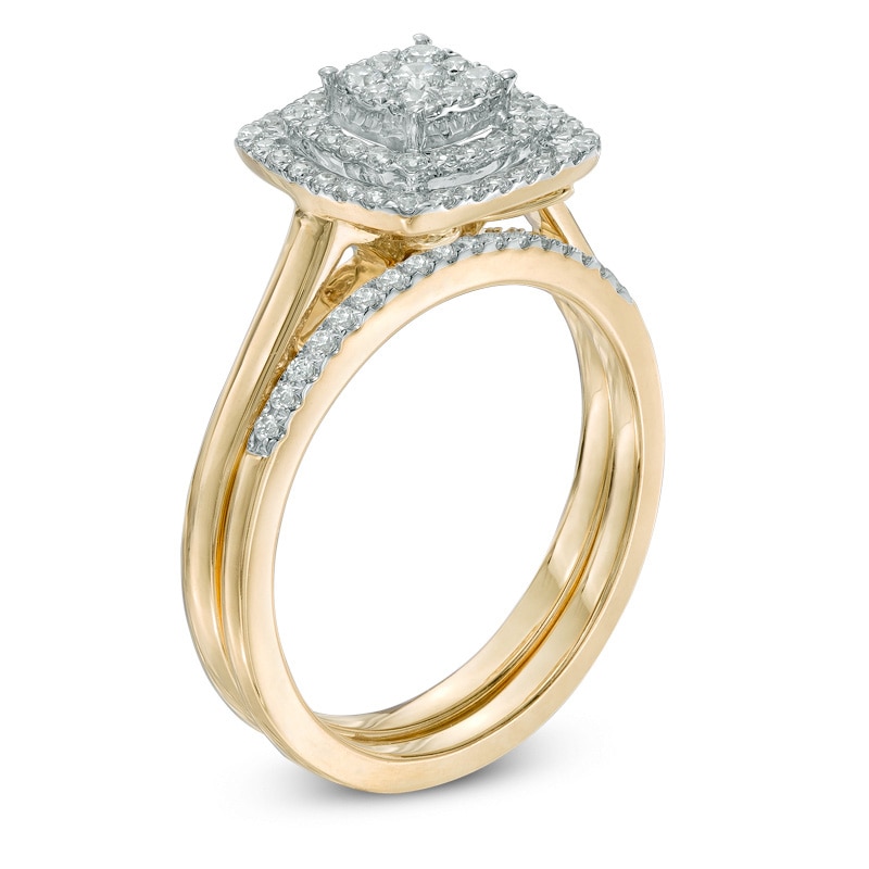 Main Image 2 of 0.45 CT. T.W. Composite Diamond Double Cushion Frame Bridal Set in 10K Gold