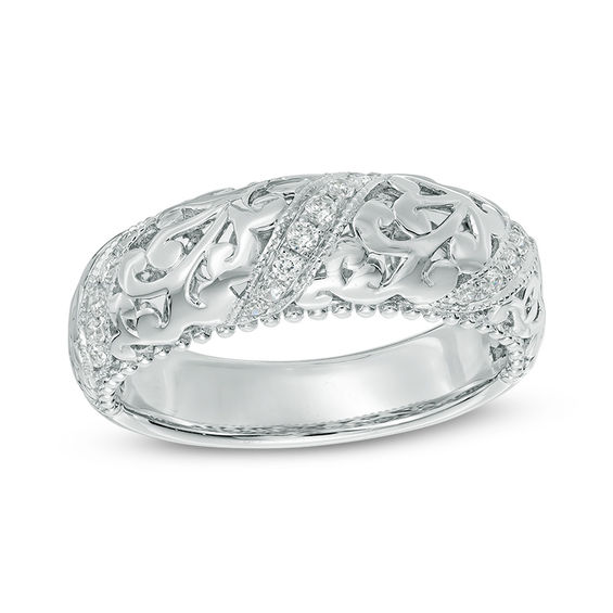 0.20 CT. T.W. Diamond Vintage-Style Slant Filigree Anniversary Band in