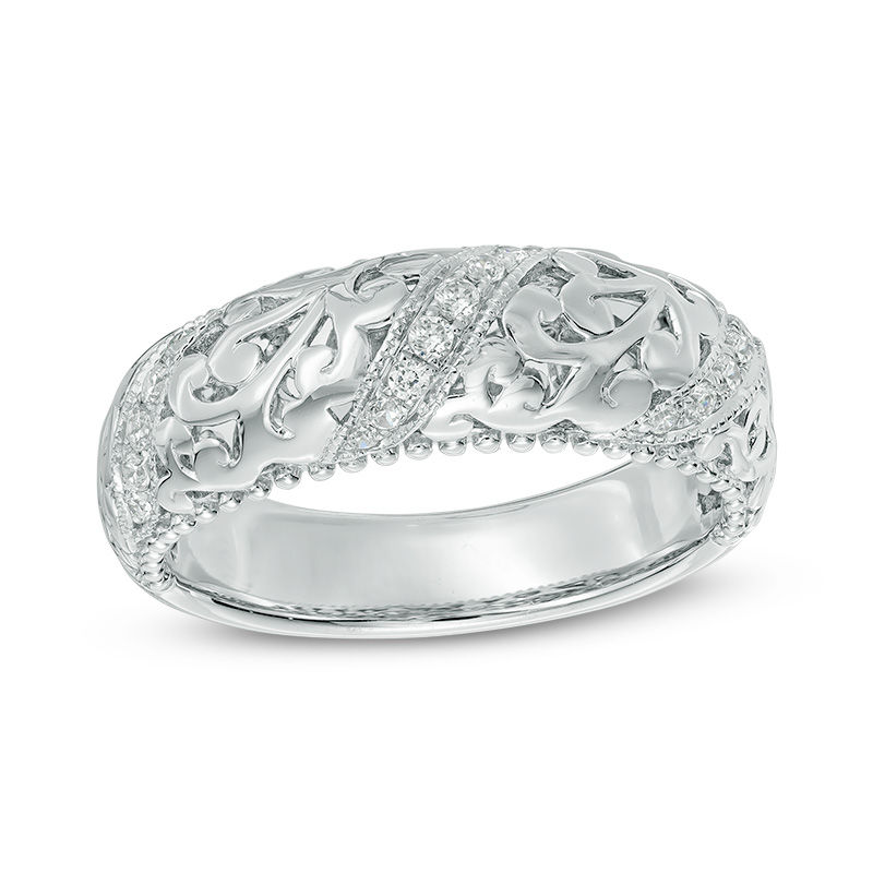 Main Image 1 of 0.20 CT. T.W. Diamond Vintage-Style Slant Filigree Anniversary Band in 10K White Gold