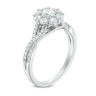 0.95 CT. T.W. Canadian Certified Diamond Frame Engagement Ring in 14K White Gold (I/I2)