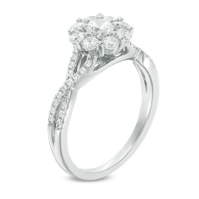 0.95 CT. T.W. Canadian Certified Diamond Frame Engagement Ring in 14K White Gold (I/I2)