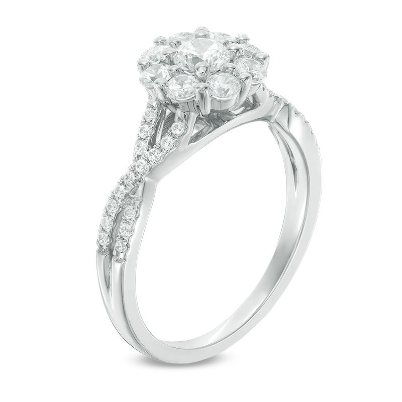 0.95 CT. T.W. Canadian Certified Diamond Frame Engagement Ring 14K White Gold (I/I2)