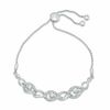 Thumbnail Image 1 of 4.0mm Aquamarine and 0.09 CT. T.W. Diamond Flame Three Stone Bolo Bracelet in Sterling Silver - 9.5"