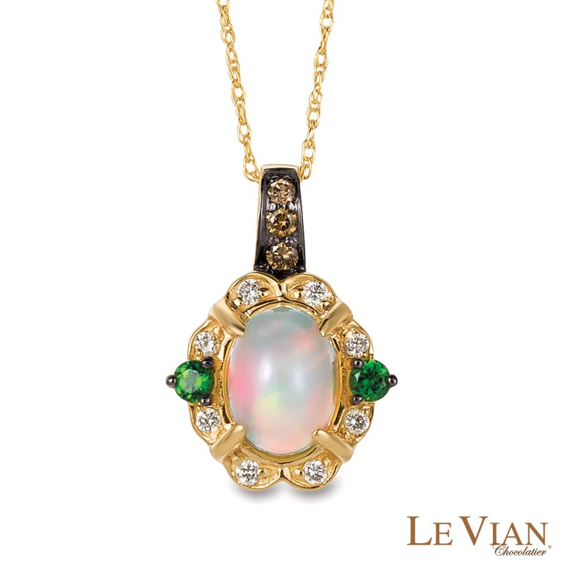 Main Image 1 of Le Vian® Neapolitan Opal™ and 0.13 CT. T.W. Diamond Vintage-Style Pendant in 14K Honey Gold™