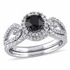Thumbnail Image 1 of 1.47 CT. T.W. Enhanced Black and White Diamond Frame Loop Shank Bridal Set in 10K White Gold