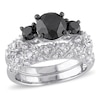 Thumbnail Image 1 of 2.98 CT. T.W. Enhanced Black and White Diamond Three Stone Vintage-Style Bridal Set in 10K White Gold
