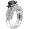 Thumbnail Image 1 of 2.98 CT. T.W. Enhanced Black and White Diamond Three Stone Vintage-Style Bridal Set in 10K White Gold