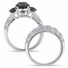 Thumbnail Image 3 of 2.98 CT. T.W. Enhanced Black and White Diamond Three Stone Vintage-Style Bridal Set in 10K White Gold