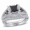 Thumbnail Image 1 of 2.06 CT. T.W. Princess-Cut Enhanced Black and White Diamond Milgrain Split Shank Bridal Set in 10K White Gold