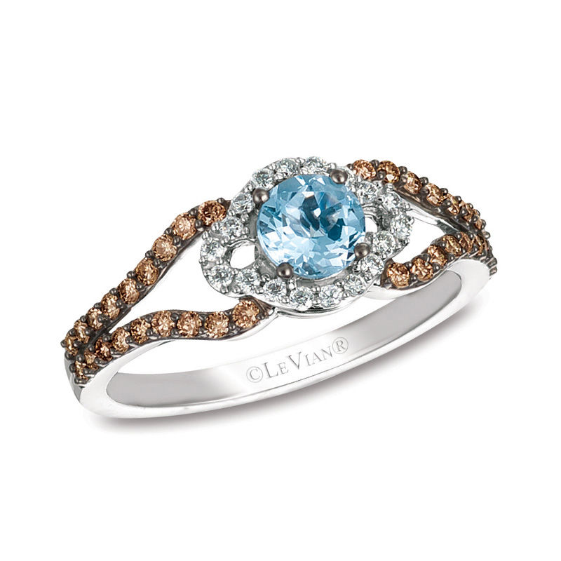 Le VianÂ® Sea Blue Aquamarineâ¢ and 0.36 CT. T.W. Diamond Split Shank Ring in 14K Vanilla Goldâ¢