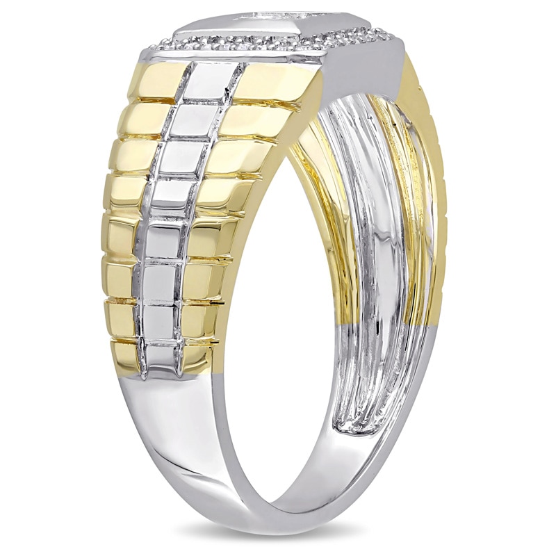 Main Image 2 of Men's 0.49 CT. T.W. Square-Cut Quad Diamond Frame Ring in 10K Two-Tone Gold