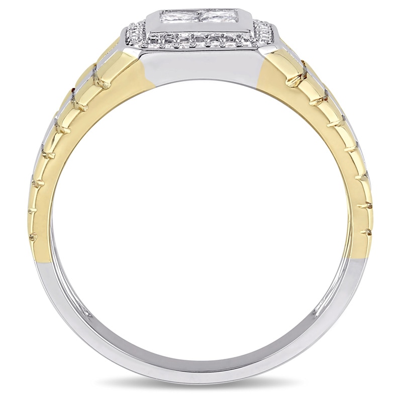 Men's 0.49 CT. T.W. Square-Cut Quad Diamond Frame Ring in 10K Two-Tone Gold