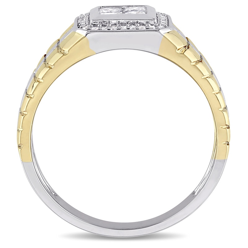Main Image 3 of Men's 0.49 CT. T.W. Square-Cut Quad Diamond Frame Ring in 10K Two-Tone Gold