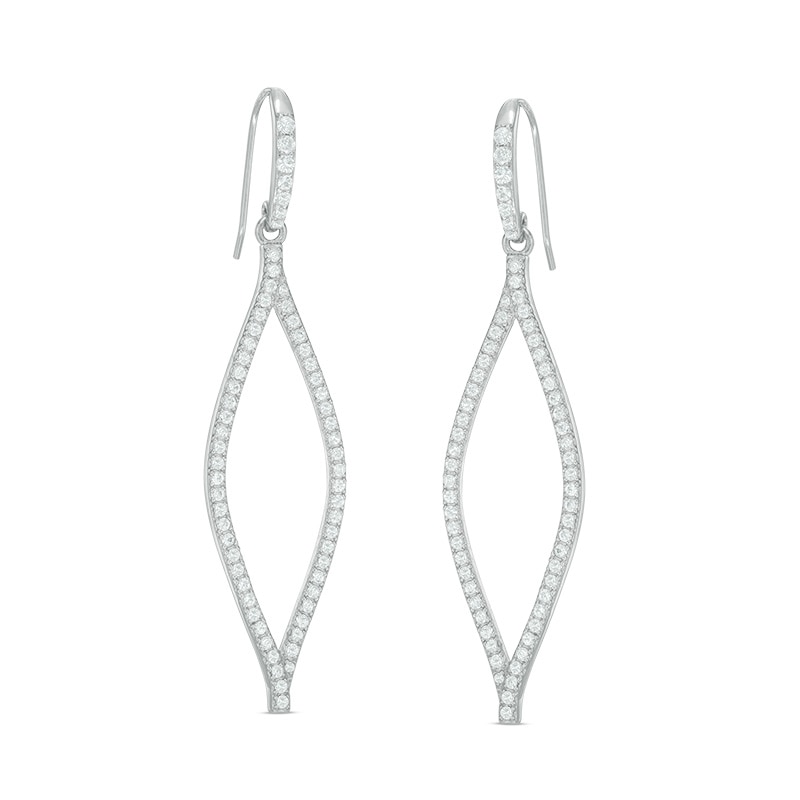 Lab-Created White Sapphire Open Leaf Drop Earrings in Sterling Silver