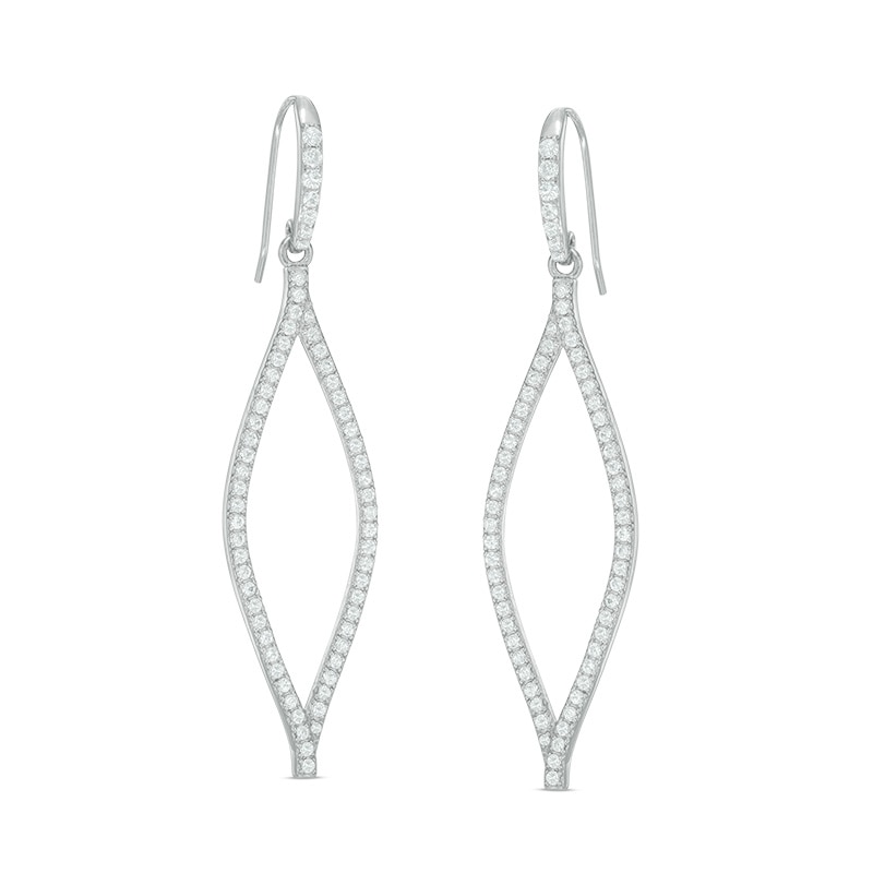 Main Image 1 of Lab-Created White Sapphire Open Leaf Drop Earrings in Sterling Silver