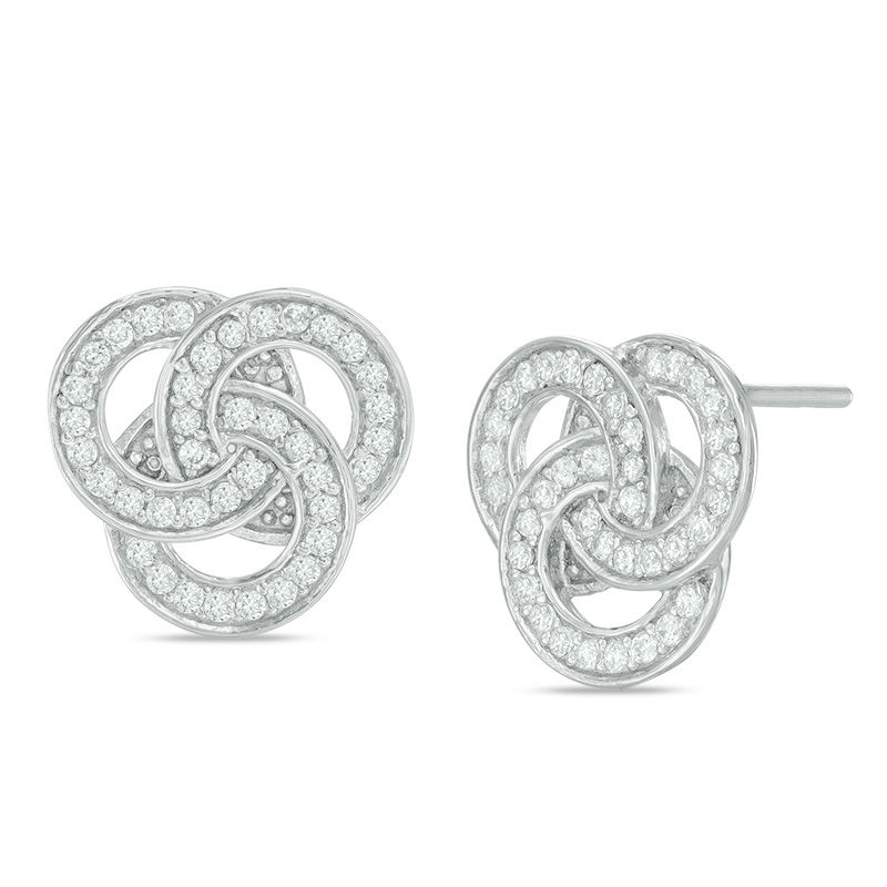 Lab-Created White Sapphire Trinity Knot Drop Earrings in Sterling Silver