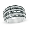 Lab-Created Black Spinel and White Sapphire Multi-Row Ring in Sterling Silver