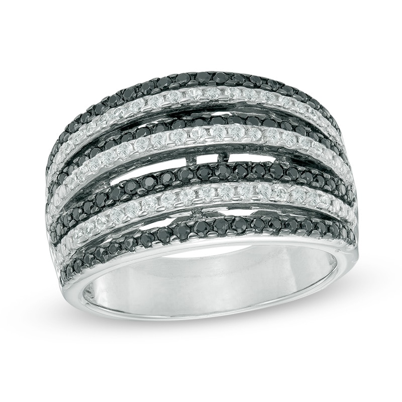 Lab-Created Black Spinel and White Sapphire Multi-Row Ring in Sterling Silver