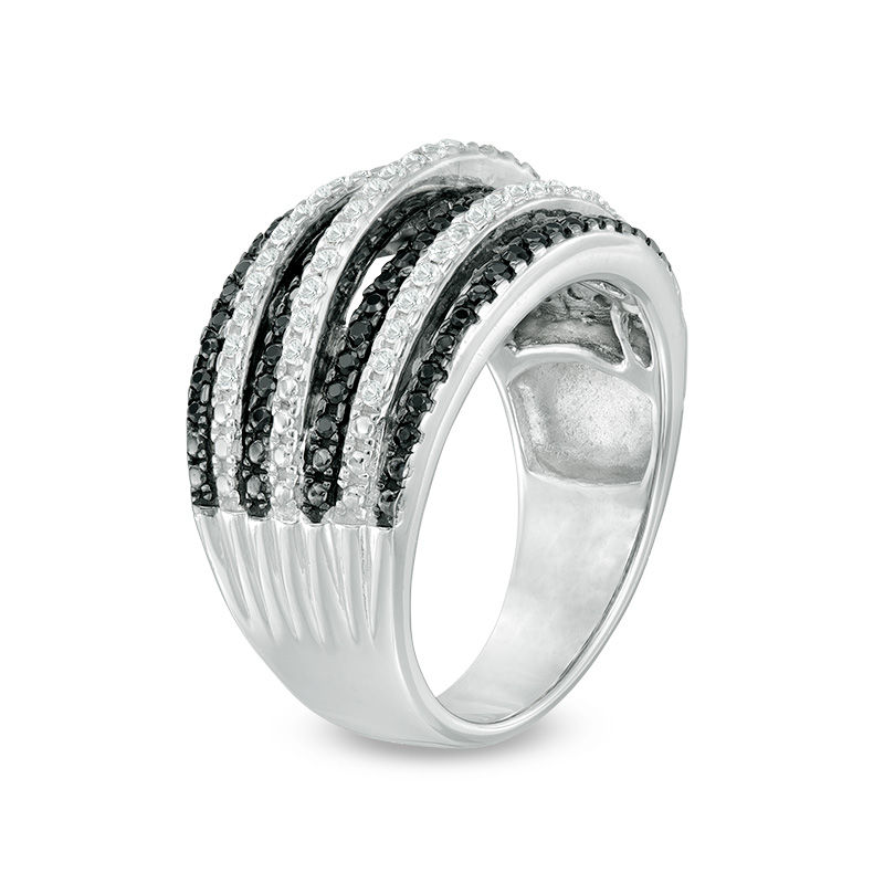 Lab-Created Black Spinel and White Sapphire Multi-Row Ring in Sterling Silver