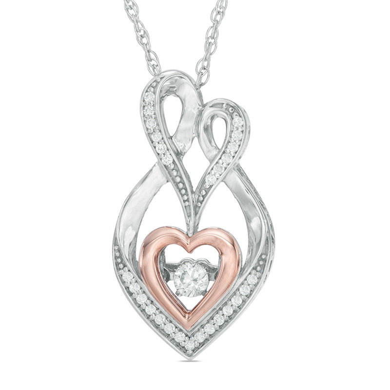 Unstoppable Loveâ¢ 0.14 CT. T.W. Diamond Heart Motherly Love Pendant in Sterling Silver and 10K Rose Gold