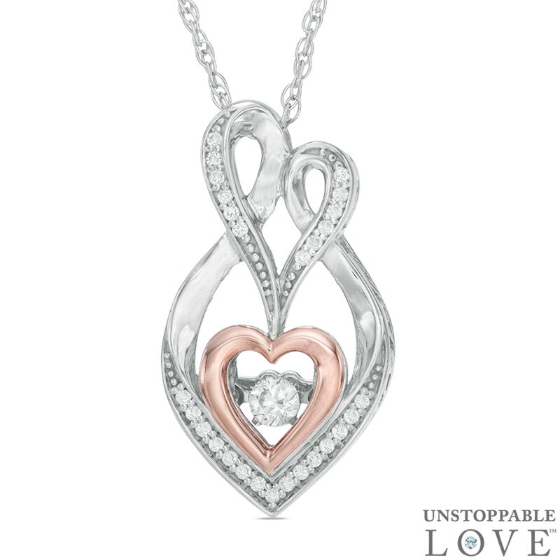 Main Image 1 of Unstoppable Love™ 0.14 CT. T.W. Diamond Heart Motherly Love Pendant in Sterling Silver and 10K Rose Gold