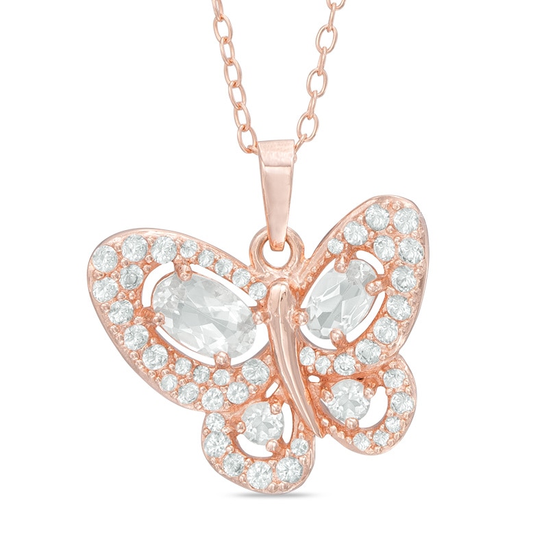 Multi-Shaped Lab-Created White Sapphire Butterfly Pendant in Sterling silver with 18K Rose Gold Plate|Peoples Jewellers