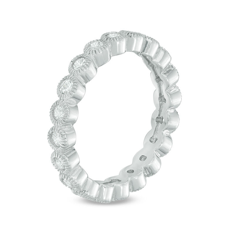 Main Image 2 of Lab-Created White Sapphire Vintage-Style Eternity Band in Sterling Silver
