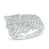 Thumbnail Image 0 of Lab-Created White Sapphire Sideways Feather Ring in Sterling Silver