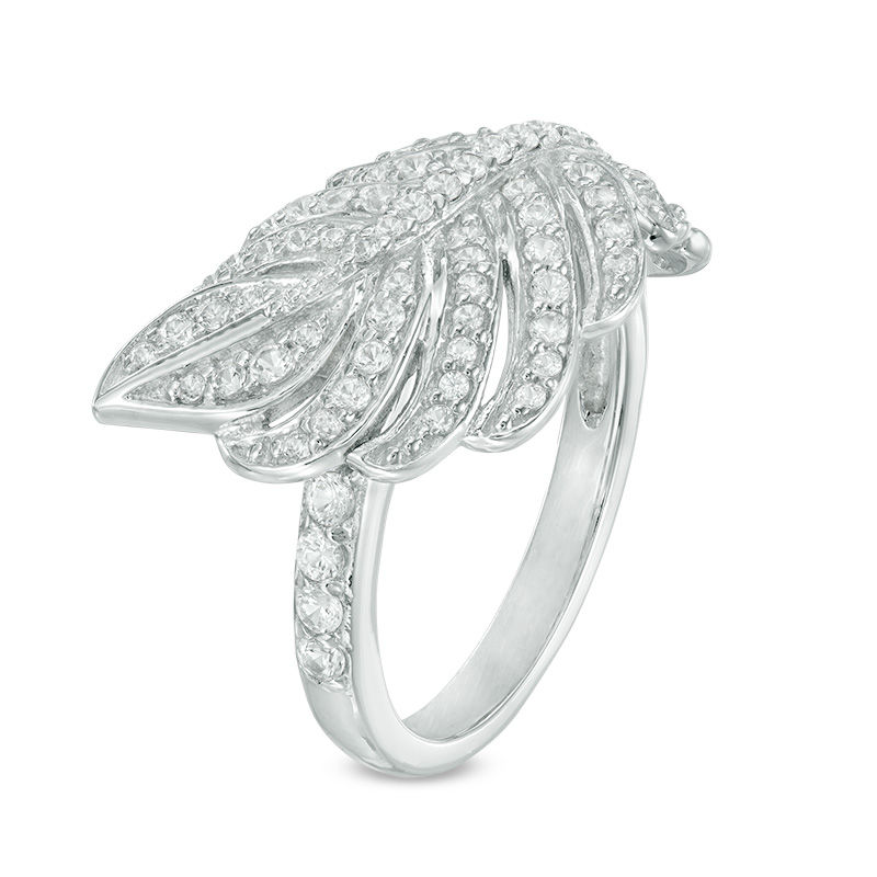 Main Image 2 of Lab-Created White Sapphire Sideways Feather Ring in Sterling Silver