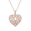 Thumbnail Image 0 of Lab-Created White Sapphire Scroll Heart Pendant in Sterling Silver with 18K Rose Gold Plate